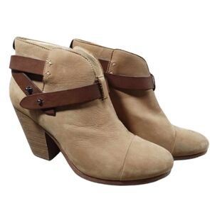 Rag & Bone Harrow suede ankle bootie gunmetal hardware stacked block heel